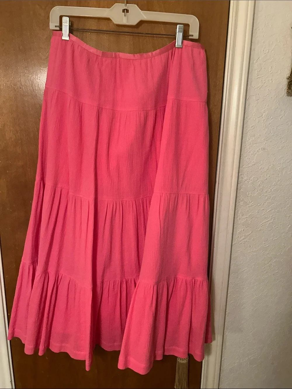 Sigrid Olsen Bright Pink Tiered Maxi Skirt L